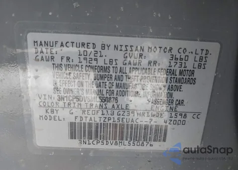 2021 Nissan Kicks Sr Xtronic Cvt z USA, uszkodzony, nr VIN 3N1CP5DV8ML550876